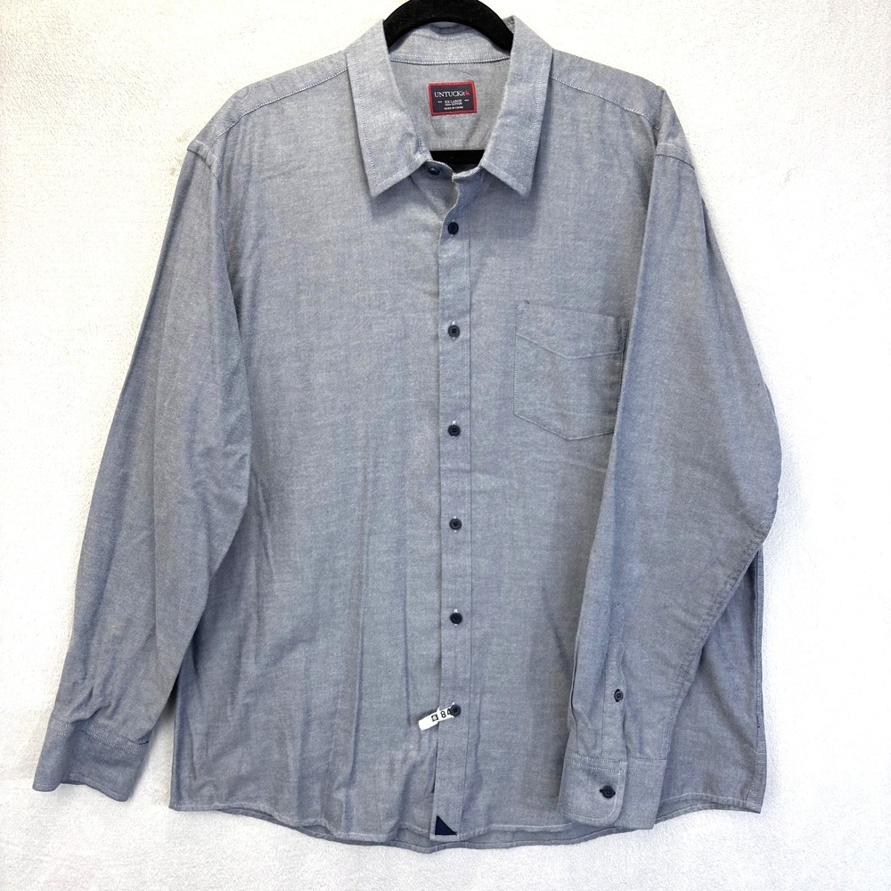 UNTUCKit Button Up Shirt Mens 2XL Blue Solid Cotton Twill Long Sleeve Casual XXL